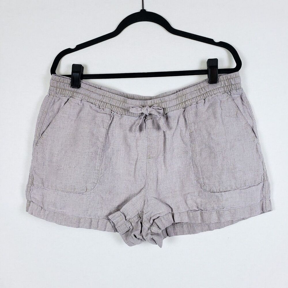Garnet Hill Line Shorts Womens 14 Beige Chino Coastal Natural Drawstring Beach
